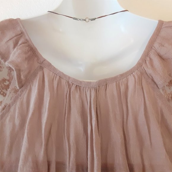 Drawstring waist Lacey Trim Top by "MINE" Sz Med Cottagecore - Picture 3 of 5